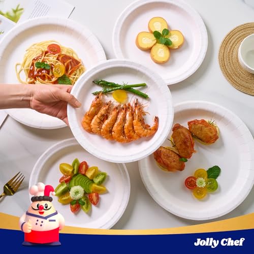 JOLLY CHEF 8.37 inch Disposable Paper Plates 140 Count, Heavy Duty Paper Plates for Everyday Use