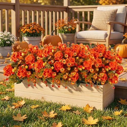 Artificial Geranium Flowers Fall Decor - Orange, 10 Bundles