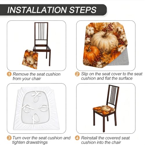 Orange Harvest Pumpkin Fall Chair Seat Covers 2pcs - Rustic Decor