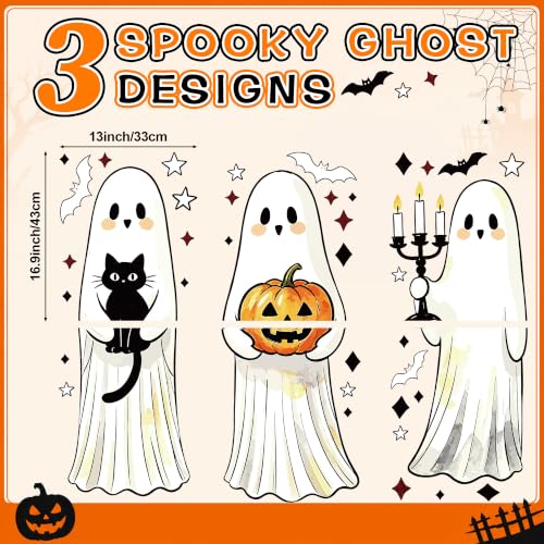 Halloween Window Clings Set - Large Ghost Bats Cats Pumpkins Spooky Decor