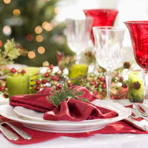 Green Pine Needle Napkin Rings Set of 6 for Christmas Table Decor