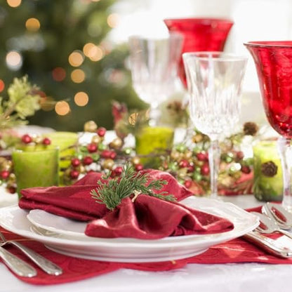 Green Pine Needle Napkin Rings Set of 6 for Christmas Table Decor
