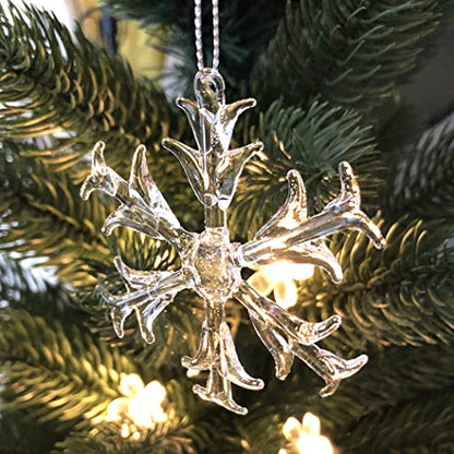 Clear Glass Snowflake Ornaments Set of 12 - Winter Christmas Hanging Decorations