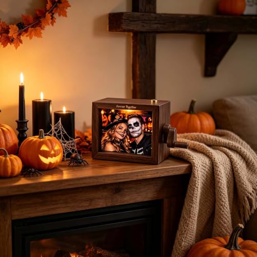 Custom Photo Flip Box with Wooden Frame, LED Light & Music - Personalized Keepsake