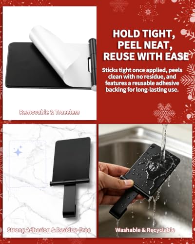 Christmas Stocking Holders for Mantle - Black 4 Pack, No-Damage Adhesive Hooks