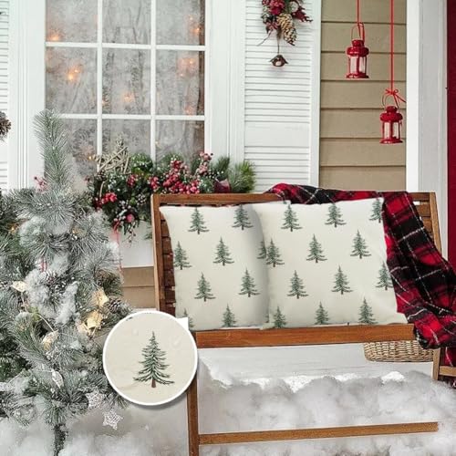 Outdoor Christmas Pillow Covers 20x20 Inch Waterproof Tree Decor Set - White