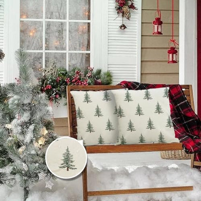 Outdoor Christmas Pillow Covers 20x20 Inch Waterproof Tree Decor Set - White