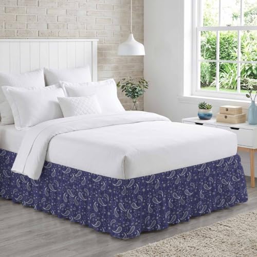King Size Navy Blue Adjustable Elastic Bed Skirt - 16 Inch Drop, Wrap Around Dust Ruffle