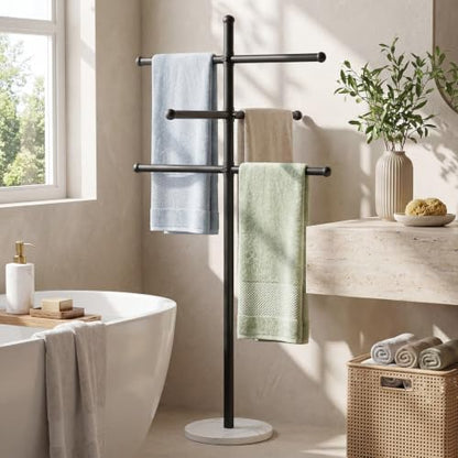 Outdoor Pool Towel Rack with Marble Base & Adjustable 3 Arms - 63 Inch
