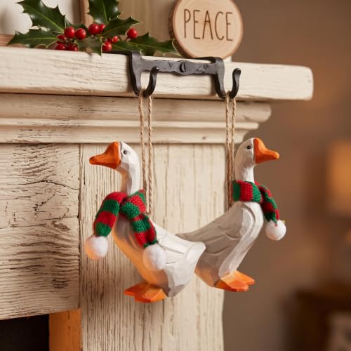 Wooden Goose Christmas Ornament with Knit Scarf - Rustic Holiday Decor