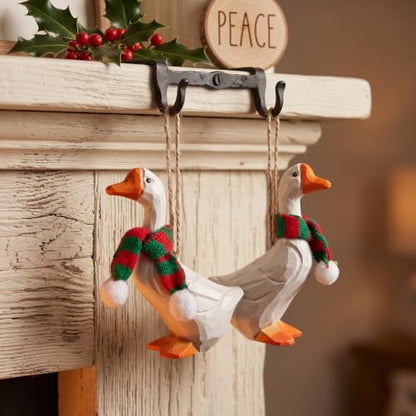 Wooden Goose Christmas Ornament with Knit Scarf - Rustic Holiday Decor