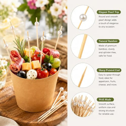 600 White Pearl Cocktail Picks - 4.7 Inch Food Skewers for Appetizers & Party Decor