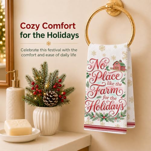 Christmas Kitchen Towels Multi 1665 - Soft Absorbent Waffle Hand Towels (4 Pack)
