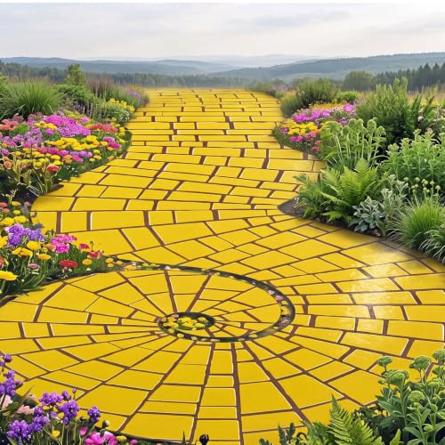 Wizard Party Floor Runner - Curved Yellow Brick Path for Halloween and Medieval Decor