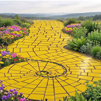 Wizard Party Floor Runner - Curved Yellow Brick Path for Halloween and Medieval Decor