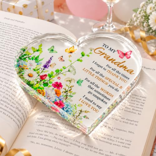 Grandma Acrylic Heart Sign - Birthday Gift for Grandmother from Granddaughter