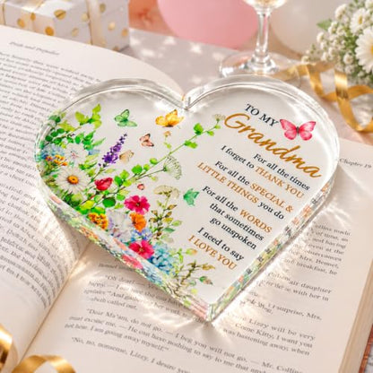 Grandma Acrylic Heart Sign - Birthday Gift for Grandmother from Granddaughter