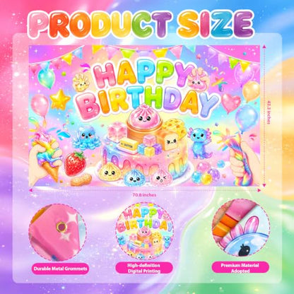 Kawaii Squishy Birthday Backdrop 70.8 x 43.3 Inches Party Decorations