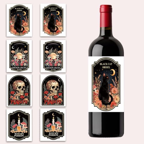 Halloween 1 8pcs Funny Black Retro Wine Labels Party Decorations
