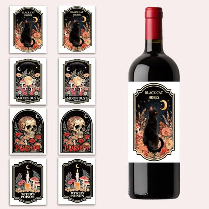 Halloween 1 8pcs Funny Black Retro Wine Labels Party Decorations