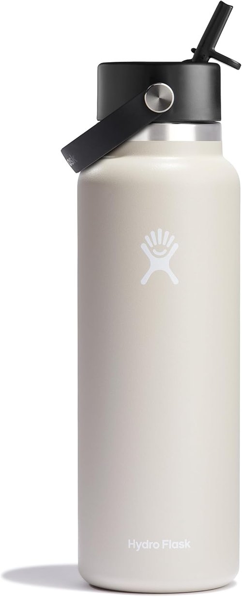 Hydro Flask Water Bottle - Insulated Stainless Steel - Leakproof Wide Straw Lid | 40 Oz Oat Tan