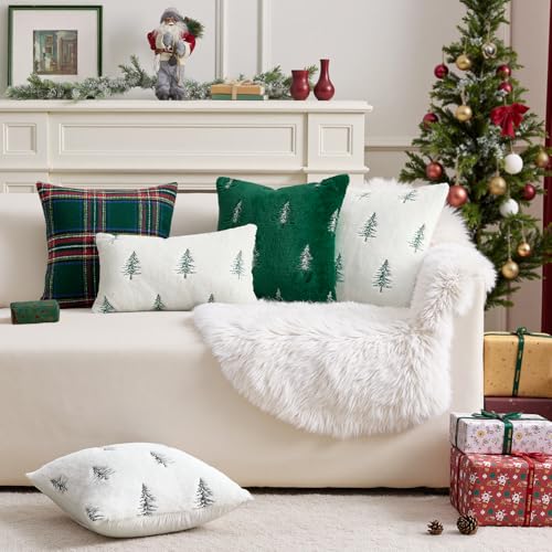 Christmas Faux Fur Pillow Covers 18x18 Inch Set of 2 White Black Holiday Decor