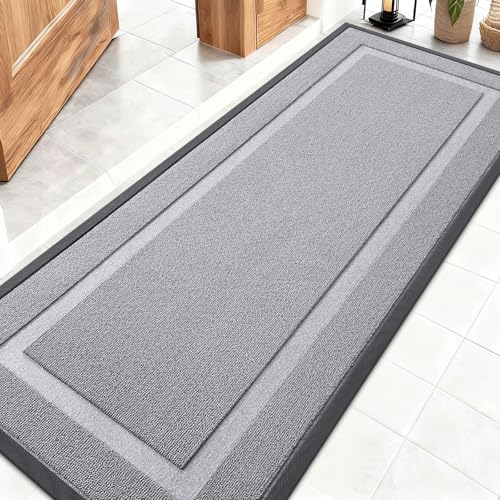 OLANLY Front Door Mat Indoor Outdoor Entrance, Waterproof All-Season, All-Weather Doormat, Sturdy Natural Rubber, Low Profile, Easy Clean Patio Porch Entryway Mat, 59x20, Silver Gray