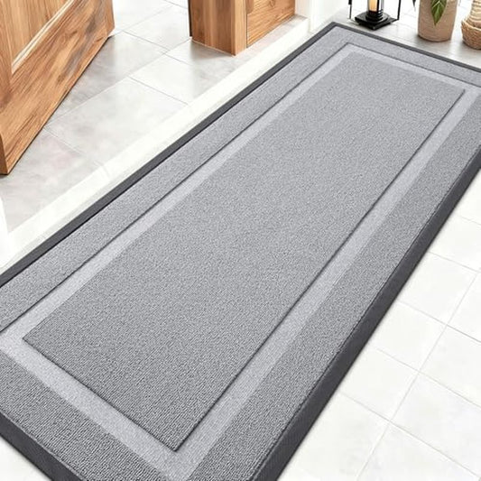 OLANLY Front Door Mat Indoor Outdoor Entrance, Waterproof All-Season, All-Weather Doormat, Sturdy Natural Rubber, Low Profile, Easy Clean Patio Porch Entryway Mat, 59x20, Silver Gray