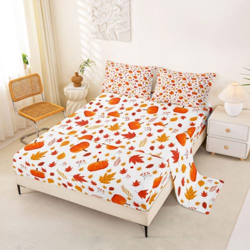 Happy Fall Kids Bed Sheets Set Queen Size - Yellow, Soft & Cute