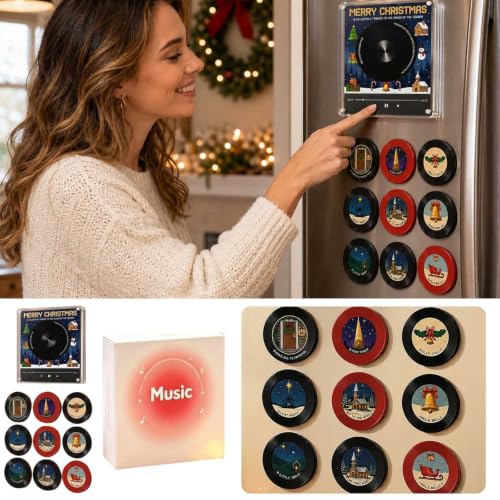 Magnetic Fridge Vinyl Music Box E - Personalized Audio Keepsake, Retro LED Decor