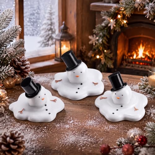 Christmas Melting Snowman Decorations Set - Winter Holiday Tabletop Figurines