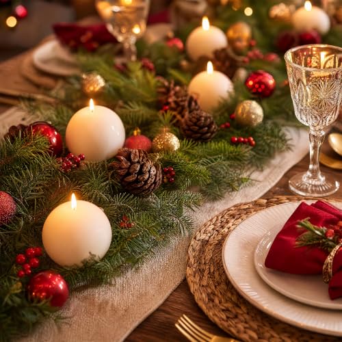 White Christmas Ball Candles 4pcs - Round Wax Table Decor