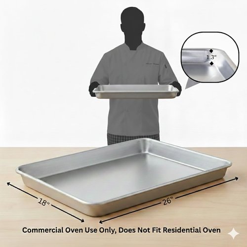 Chef Approved 26" Wide Aluminum Sheet Pan - Heavy-Duty Baking Bun for Restaurants | 26"W x 18"D x 1.13"H, 16-Gauge