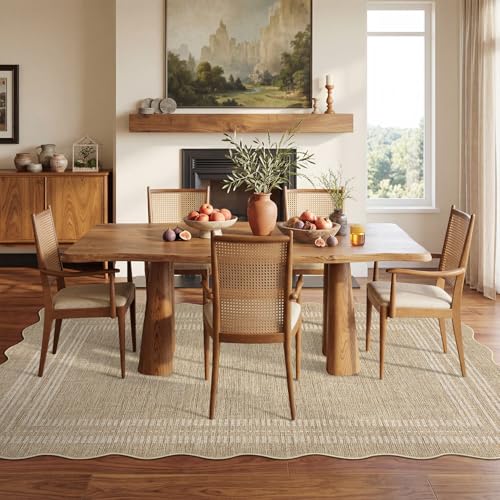 GarveeHome 5x7 Rectangular Scalloped Area Rug - Washable Non Slip Low Pile Tan