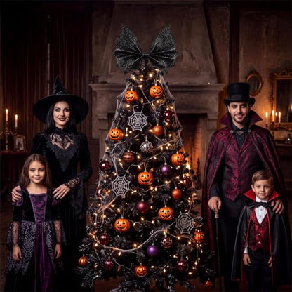 Black Bat Wing Bow Halloween Tree Topper - Spooky Gothic Decor