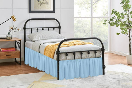 Ruffled Bed Skirt with Split Corners - Light Blue, Twin-XL BedSkirt, Gathered Style Easy Fit up to 12 Inch Drop, Wrap with Platform Three Sided Coverage Ruffle Bed Skirts (Light Blue Twin-XL)