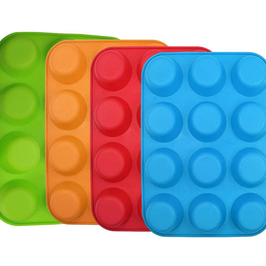 Qtopun Silicone Mini Muffin Pan, 4 Pack 24 Cups Silicone Mold Cups Baking Pan, Silicone Muffin Tins Baking Moulds (12-cup multi-color)