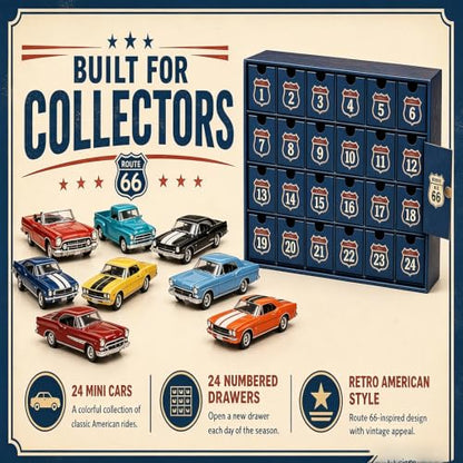 24 Days Classic American Car Advent Calendar - 3D PVC Collectible Set