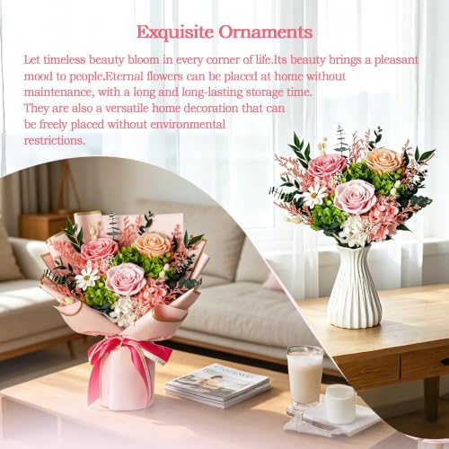 Pink Preserved Rose Bouquet Gift Box - Real Eternal Flowers for Women, Birthday, Anniversary, Valentine’s Day & Mother’s Day