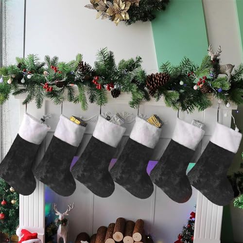 Black Christmas Stockings 6 Pack 18 Inch Large Plush Cuff Holiday Decor