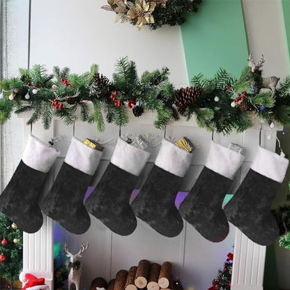Black Christmas Stockings 6 Pack 18 Inch Large Plush Cuff Holiday Decor