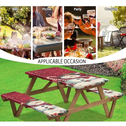 Snowman Picnic Table Cover with Bench Covers - Waterproof Christmas Outdoor Table Cover, 94 x 30 in, Cute Snowman Variation