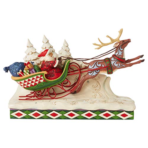 Santa Sleigh with Reindeer Figurine - 7 Inch Holiday Decor, Multicolor