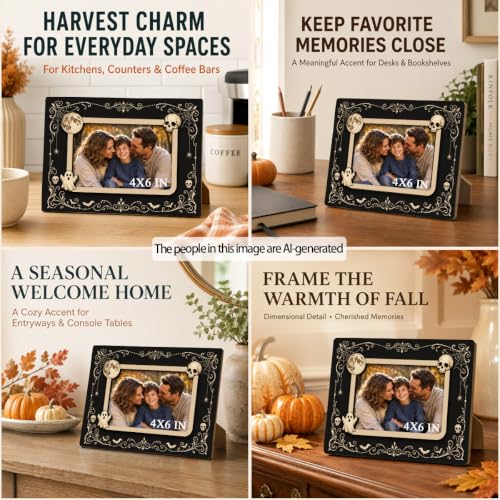 Halloween 15 Gothic Picture Frame for 4x6 Photo, 3D Skull & Ghost Decor