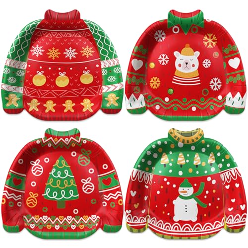 100 Pack Christmas Ugly Sweater Paper Plates - Holiday Party Supplies