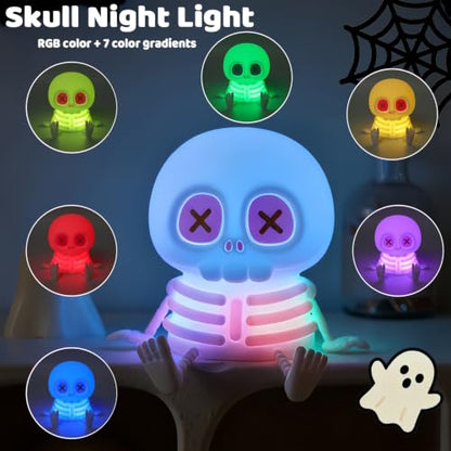 RGB Silicone Skull Night Light Kids Skeleton Lamp with Touch Control - Colorful Skull 01