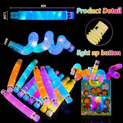 Mikulala 6 Pcs Pop Tubes for Kids Party Favors Glow Sticks Halloween Party Favor for kids Goodie Bags Stuffer Fillers Light Up Toys Birthday Gifts Stocking Fillers Classroom Prize