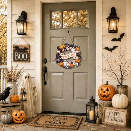 Halloween Wreath Door Decor Ghost Welcome Wooden Sign - Variation of THIS listing