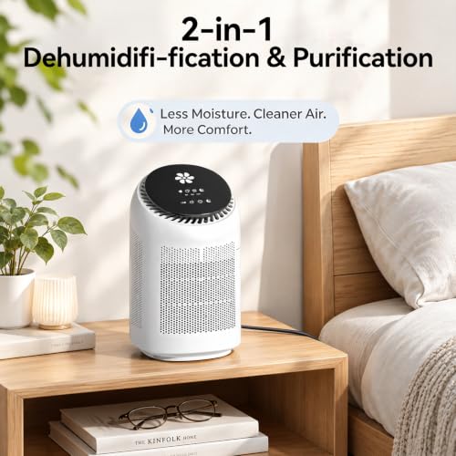 White Small Dehumidifier with HEPA Filter & Auto-Off for Bedroom & Home