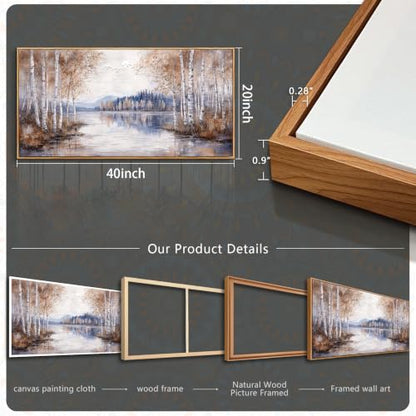 Birch Tree Forest Wall Art - Framed Landscape Canvas for Living Room 20x40 Inches - Variation of Birch Tree Wall Art / 40L x 20W